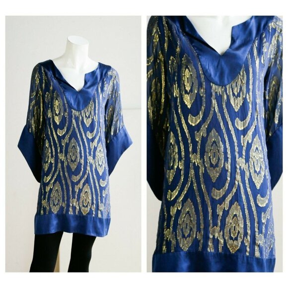 Halston Heritage Silk and Gold Metallic Tunic - Picture 1 of 10